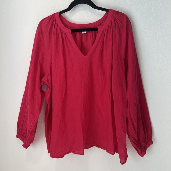Old Navy Tops - Old Navy Women’s Long Sleeve Red Pink Semi Sheer Top Blouse